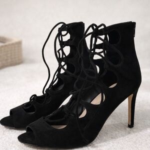 ALDO Sergioa Black Lace-Up Stiletto Heels | Size 9 | Suede Cut-Out Pumps